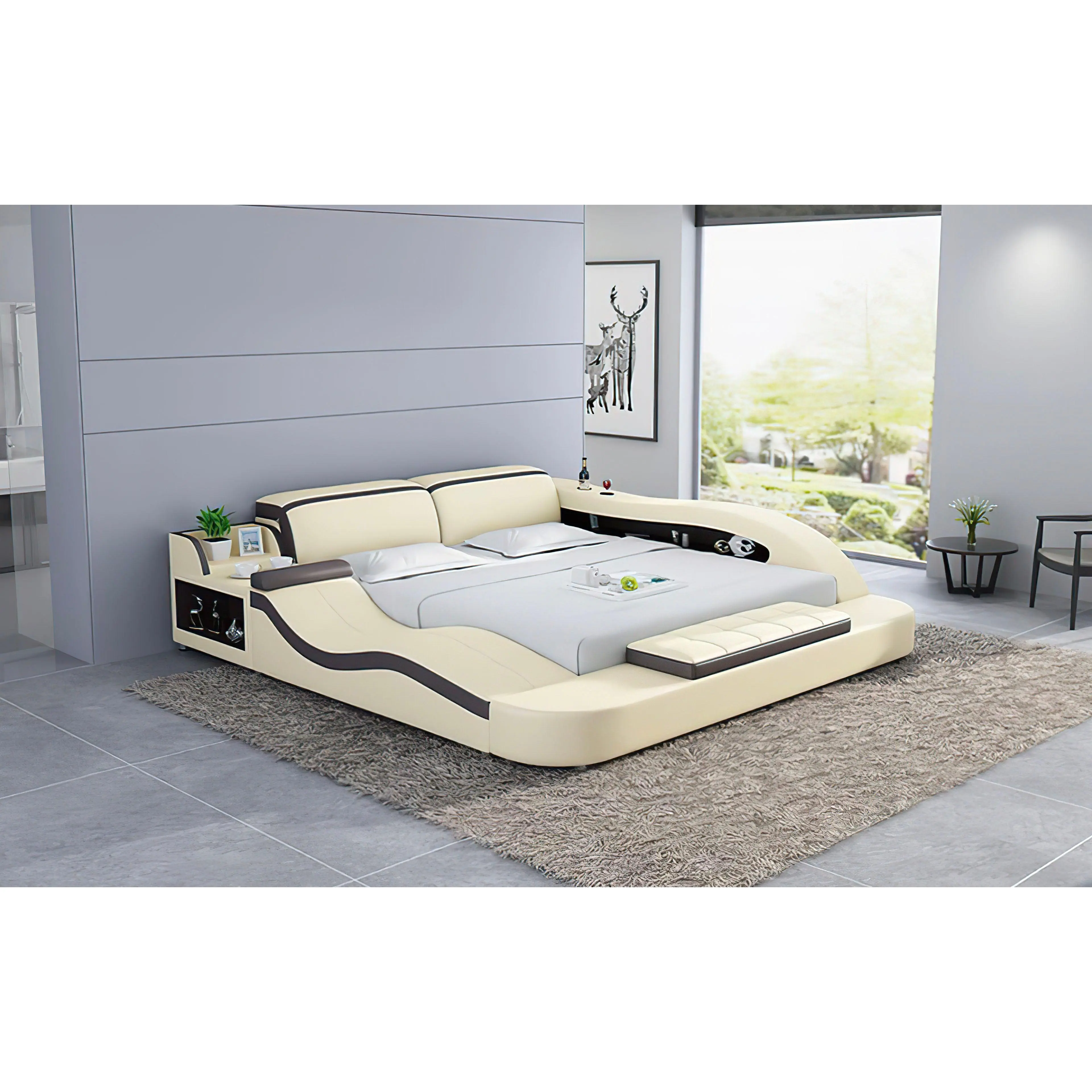 Victor Leather Multifunctional Bed with Storage