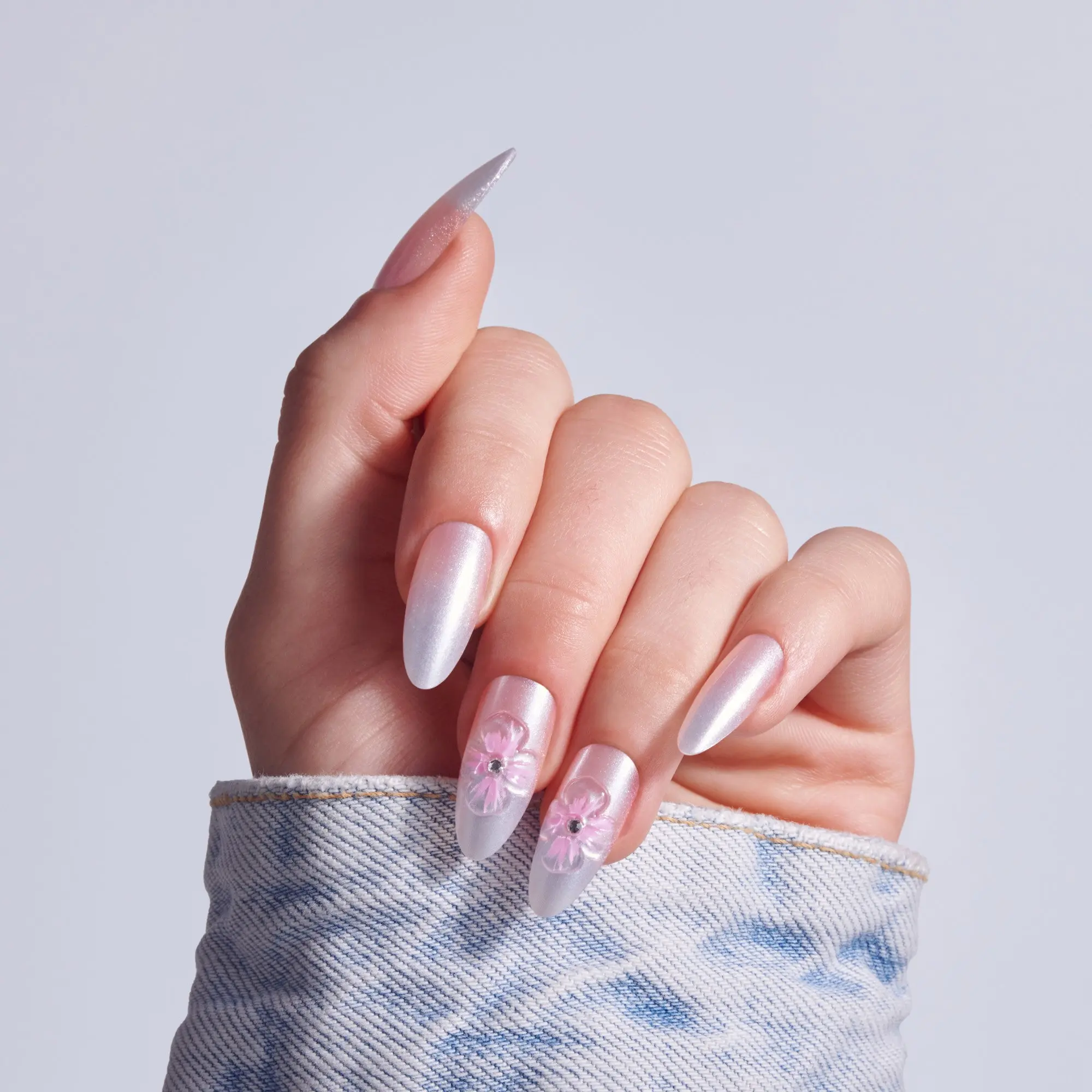 Kiss Glam 3D & Jewel Press On Fake Glue Nails  - Captured | 3D & Jewel Design, Pink, Long, Almond