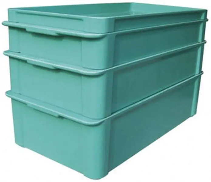 Green Fiberglass Stacking Tote Container Organiser, 200 Lb Load Capacity, 23.4" L x 12" W x 3.1" H, MFG Tray Storage Boxes, 8082085113GREEN