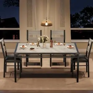 【GARVEE】Rustic Gray Dining Table Set for 4 with Upholstered Chairs, Wood Kitchen Table and Chairs Set of 4 Featuring Corner Protectors, Ideal for Small Spaces, Apartments, and Kitchens