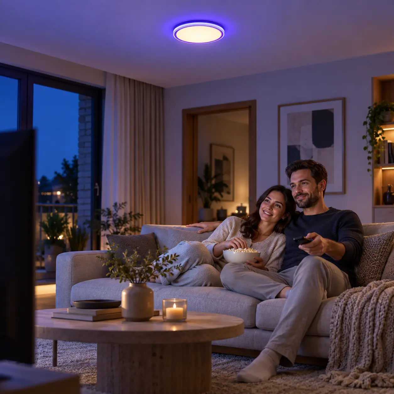 24W Smart WiFi RGB Ceiling Light with Bluetooth Remote, 16 Million Colors, 3000K–6500K Dimmable Flush Mount LED Light, Compatible with Alexa and Google Home for Bedroom, Living Room