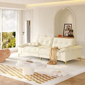 Summervibes Oversized Plush Cloud Sofa 104.7", Modern 4-Seat Chenille Couch with Removable Armrests, Tufted Metal Legs & Throw Pillows for Living Room Apartment