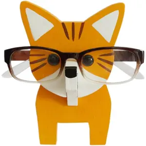 Red Dollar Handmade Wood Carved Animal Eyeglass Holder, Sunglasses Display Stand, Nightstand Home Office Desk Decor, Christmas Holiday New Year Business (Cat)
