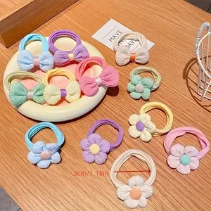 12pcs Sweet Style Solid Color Bow Flower Hair Ties - Soft Ponytail Holders and Accessories, Women's Floral Bow Headbands - Cute Pink Elastic No-Damage Hair Bands for Ponytails, Buns, Casual Wear, and All-Season Use Cozy Clip Bendy Hair Cute Cartoon Bowkno
