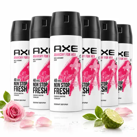 AXE Anarchy For Her Women's Deodorant Body Spray Multi-Pack Value Bundle (5oz/150ml, 4 & Above) - Rose & Bergamot Floral Scent, 48-Hour Freshness, Female Youth Underarm Care, Daily Body Care, Bright Aroma, Fragrance Boosting Tech, Long-Lasting, Work, Adul