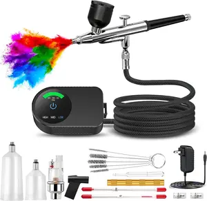 Airbrush Kit with Air Compressor, 22/30/50 PSI High Pressure Air Brush Non-Clogging with 0.2/0.3/0.5mm Nozzle/Cleaning Sets, Ideal for Painting, Modeling, Cake Decor, Makeup,Nail Art