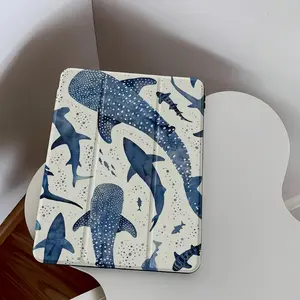 A tablet case with dolphin and shark pattern and pen slot, suitable for iPad Mini, Air, Pro 4, 5, 6, 7 (2017, 2018, 2019, 2020, 2021, 2022, 2023, 2024, 2025 models), and Samsung S6, 7, 8, 9, 10 FE + A7 LTE, SZBCPBT33