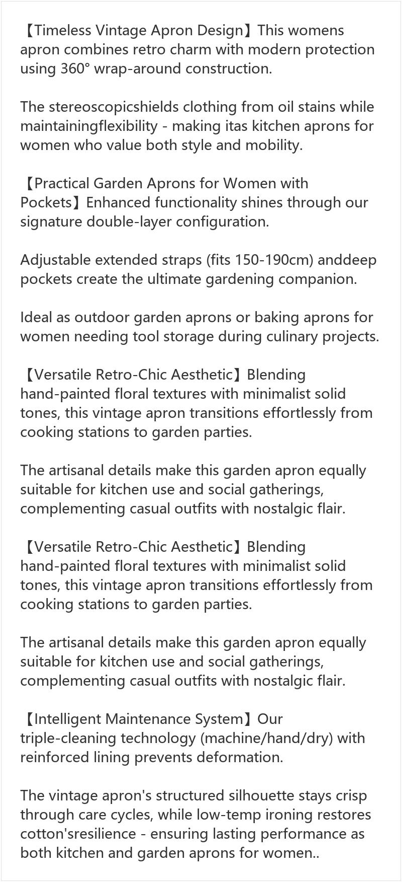 Women's Floral Cotton Waterproof Adjustable Kitchen Apron with Pockets, Vintage Pinafore for Cooking Baking, Washable Craft Gardening Apron