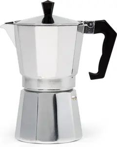 6 Cup Italian Moka Pot Espresso Maker, Classic Aluminum Stovetop Coffee Maker with Curved Handle & High‑Pressure Safety Valve, Stovetop Espresso Coffee Brewer for Home Kitchen Use