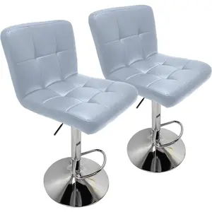 Extra Large Faux Leather Barstools Set of 2 - Adjustable Counter Height Armless Chairs with Larger Base, Swivel Stool for Bar, Living Room, Dining Room - Grey