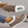 2025 Women's Casual Slip on Fluffy Simple Sneakers, Cozy Sock Shoes, Warm Comfortable Round Toe Plush Winter Walking Shoes, Brown Female All-match Matching Indoor Footwear for Fall & Winter, Daily Wear Shoes, Slip on Flats