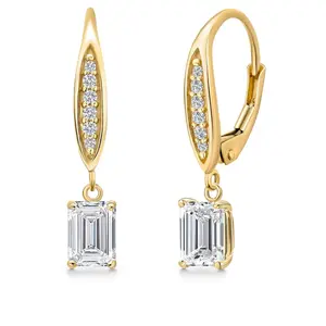 Gem Stone King 1.50 Cttw IGI Certified Lab Grown Diamond in 10K Yellow Gold Earrings for Women | Emerald Cut Center Diamond 0.70 Ct | D-E Color | VS1-VS2 Clarity