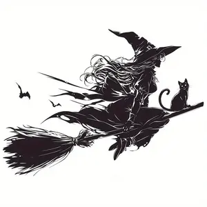 Witch & Broomstick Pattern Car Sticker, Car Decal Sticker, Car Exterior Decoration Accessories for Car, Laptop, Refrigerator, Luggage, Plastic Surface, Halloween