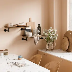 12 Inch Deep Floating Shelves - Industrial Pipe Shelving Set of 2, Live Edge Floating Shelves, Rustic Wood Shelves for Wall, Industrial Decor Shelving Wall Mount for Bedroom,Bathroom&Any Room