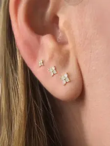 3mm-5mm Rhinestone Floral Earrings, Multi-Piercing Studs, Fashion Jewelry for Women and Girls, Perfect Birthday Gift