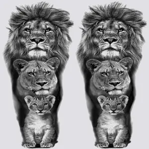 2 Sheets Lion Family Temporary Tattoo Stickers, 3D Animal Tattoos for Men & Women, Rectangular Body Art Accessories