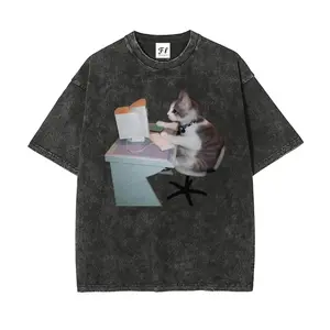 Pure DTG PrintsDigital direct-print summer comfortable and breathable T-shirt with a funny computer engineer cat design, available in sizes S~2XL, unisex, washable, unisex fit, Buddy Cotton oversized streetwear for men, ultra-soft and pre-shrunk