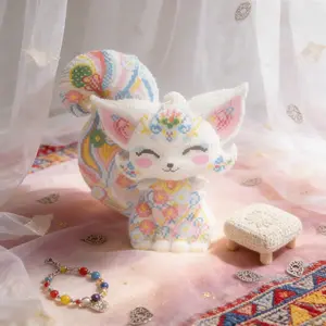 Blue-And- Porcelain Fox 3D Puzzle Building Blocks Decoration, Bookshelf Home Office Cabinet Decor, Party Living Room TV Stand Display