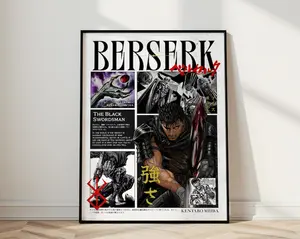 Berserk Anime Manga Poster Art Print, Guts Black Swordsman Vintage Minimalist Japanese Wall Decor Artwork (Unframed, Print Only)