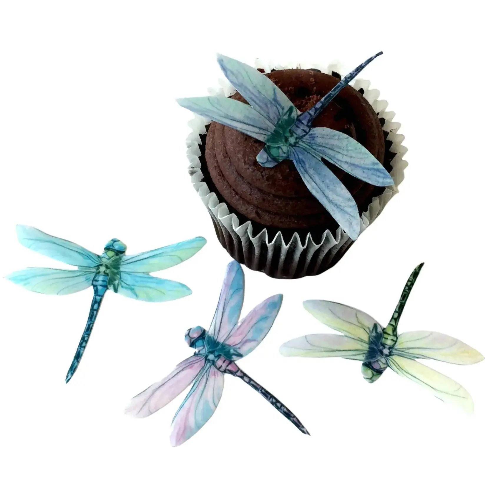 Assorted Pastel Edible Image Wafer Paper Dragonflies Size 2.25 Inch for Decorating Wedding Cakes Cupcakes Desserts Pack of 12 Baking Decoration Ornaments