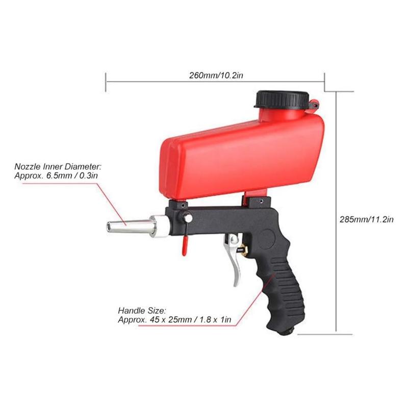 90psi Gravity Feed Sand Blaster Gun Kit - Hand Held Sand Blasting Spray Gun with 2 Nozzle Tips and Air Regulator Remove Paint, Rust, Stains, and Grime on Surfaces