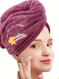 1 Microfiber Hair Towel Wrap - Fast-Drying TurbanforWomen, Soft Polyester Bath Hair Cap, Super AbsorbentwithButton Closure