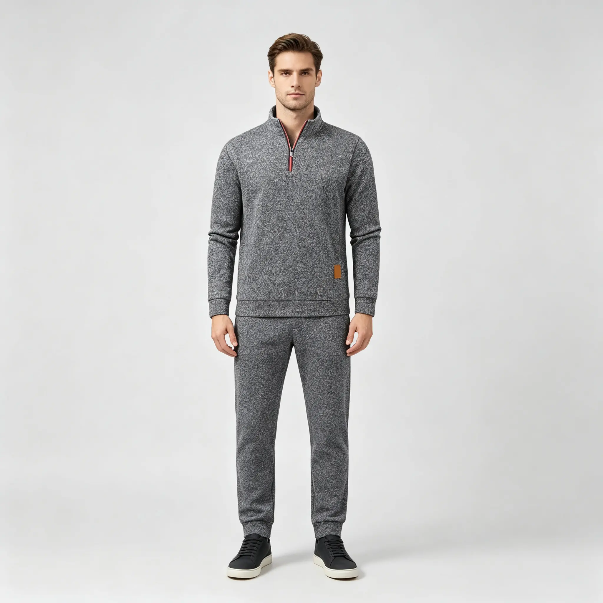 Men's Color-Block Sweatshirt, Stylish Textured Polyester Half-Zip with Stand Collar and Long Sleeves, Machine Wash, Pullover