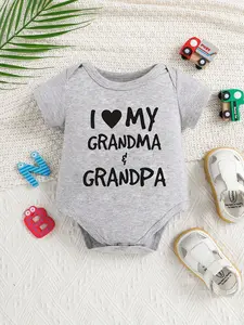 Baby "I Love My Grandma & Grandpa" Short Sleeve Bodysuit - Soft Cotton Infant Onesie - Family Love Newborn Outfit for Boys & Girls