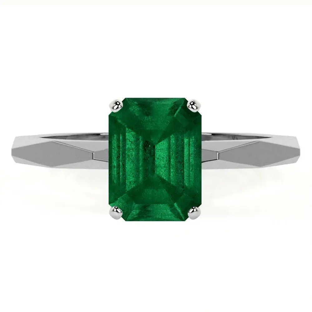 Natural Emerald Cut Emerald Solitaire Ring (1.00cts)-REM701-7X5-AA