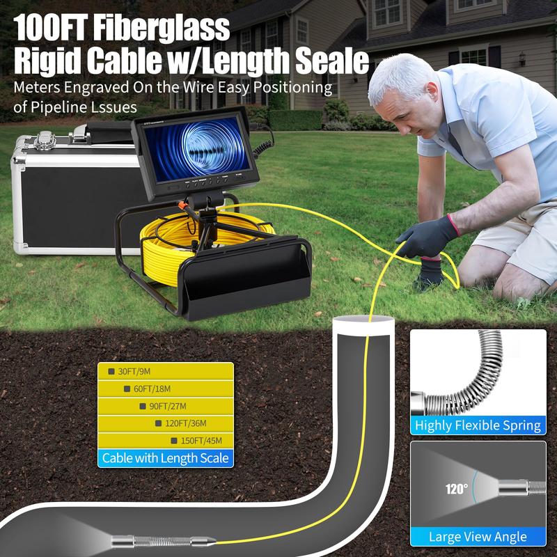 Garvee Sewer Camera with 512Hz Locator & Distance Meter – 100Ft Pipe Inspection Camera with 9” 1080p Monitor, IP68 Waterproof Borescope Snake, 12 LED, DVR Recording & 16GB SD Card for Drain, Plumbing, Ducts