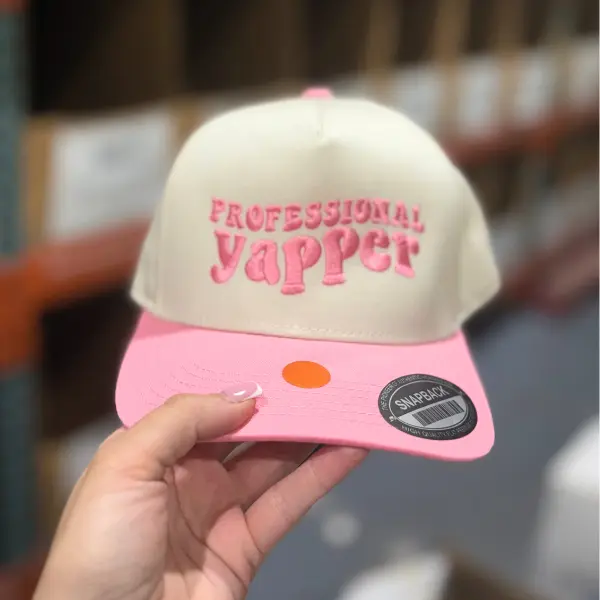 Professional Yapper Embroidered Trucker Hat, Pink and Sand Hat