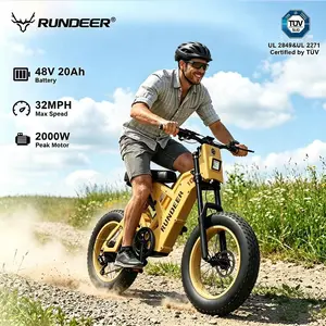 【RUNDEER Attack 10】Electric Bike 2000W Peak Power Full Suspension Long Seat, Hydraulic Disc Brakes, Color Display, Top Speed 32 MPH, 80 Miles Top Range, 48V 20Ah Battery, 20-Inch All-Terrain Fat Tires,  UL2849 Certified