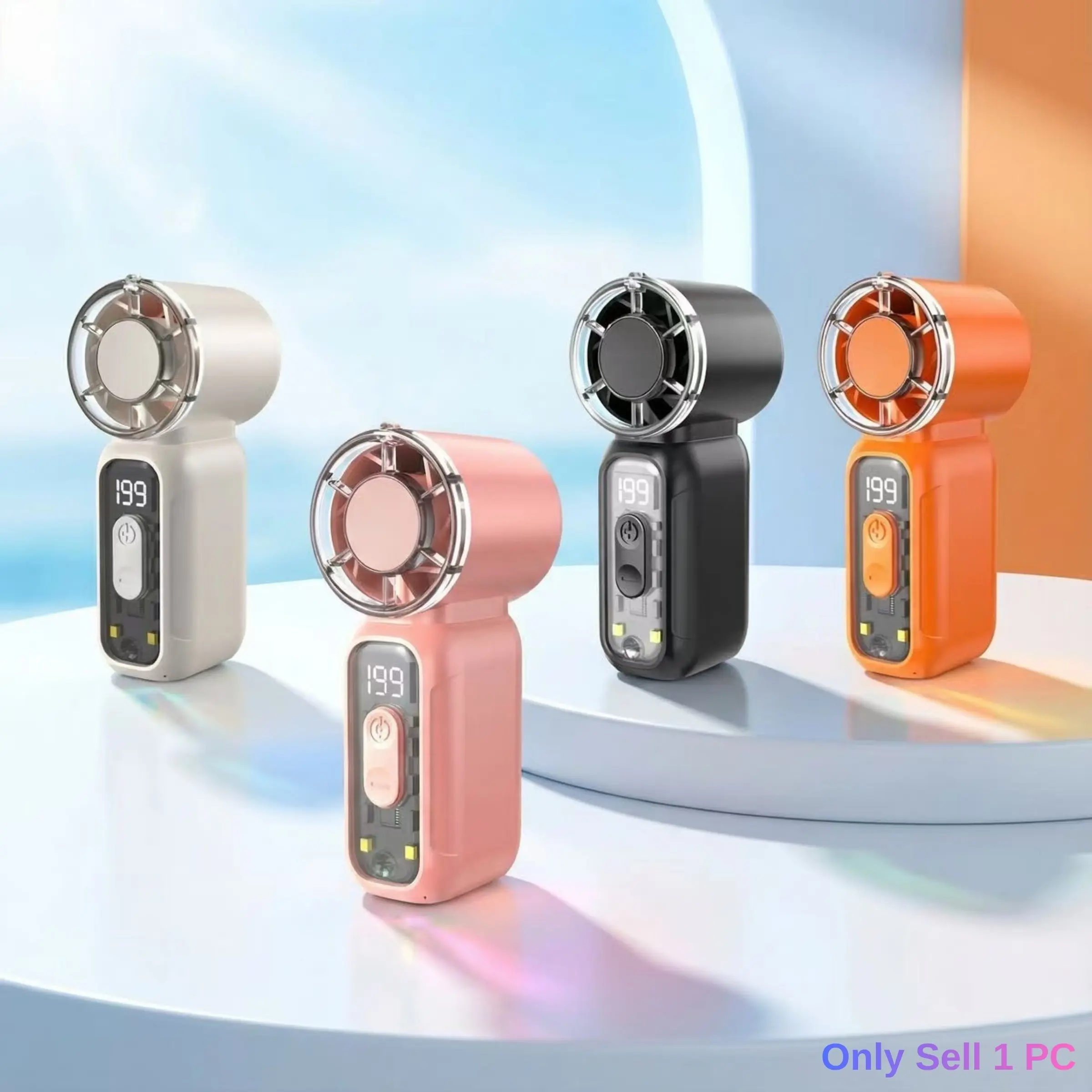 Mini Portable Handheld Pocket Fan, Cordless Handheld Fan, 5-Speed Stepless Adjustable USB Fan with LED Light, 1200mAh Rechargeable Battery for Home, Office, Camping and Travel