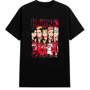 Haikyuu!! Nekoma Team T-Shirt, Hoodie & Sweater – Front Print Nekoma Volleyball Team Graphic with Bold Red “Haikyuu!!” Text | Unisex Sizes S–5XL Anime Streetwear Gift for Manga & Sports Anime Fan