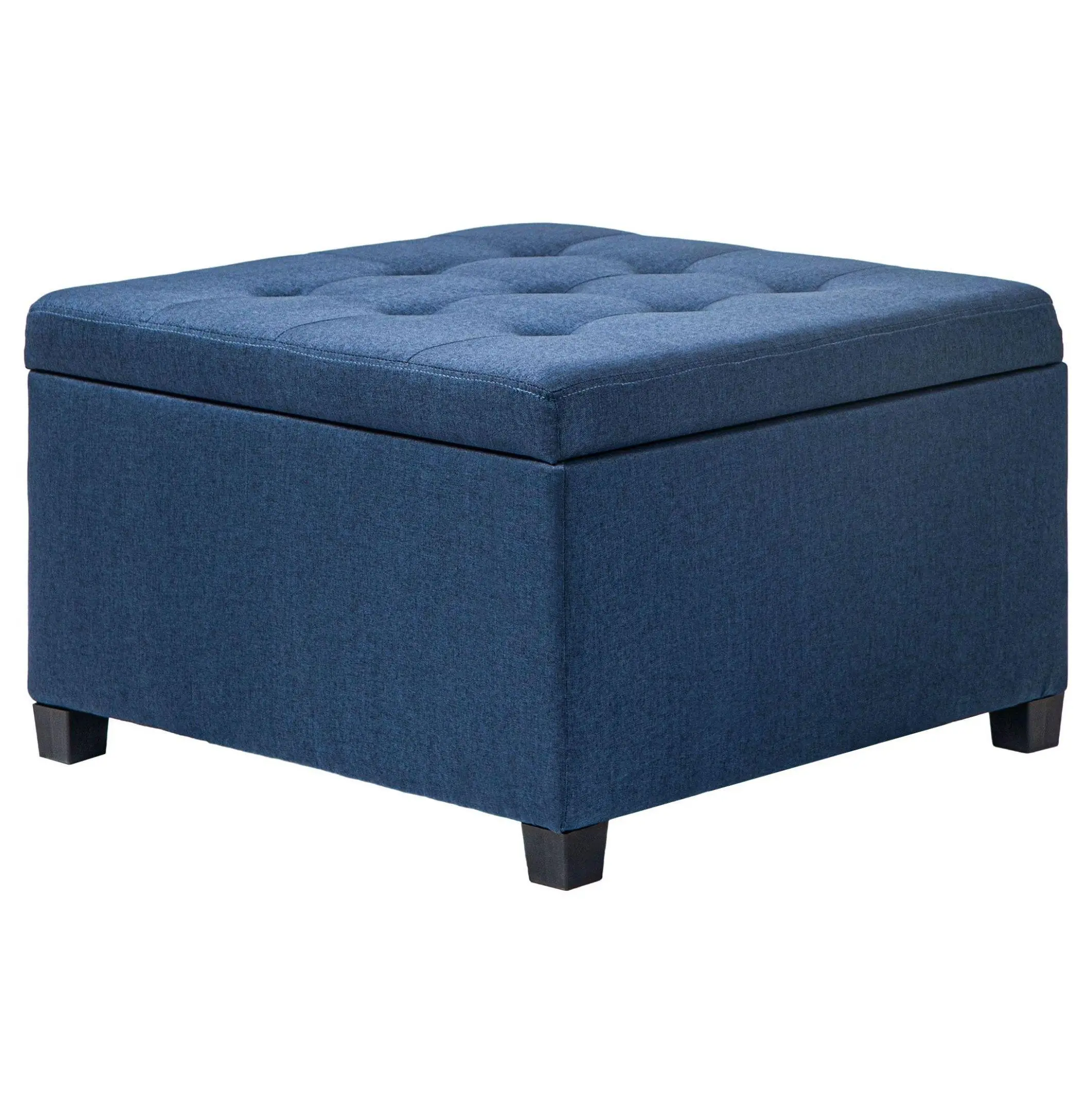 Round Storage Ottoman, Button Tufted Ottoman with Top, Blue