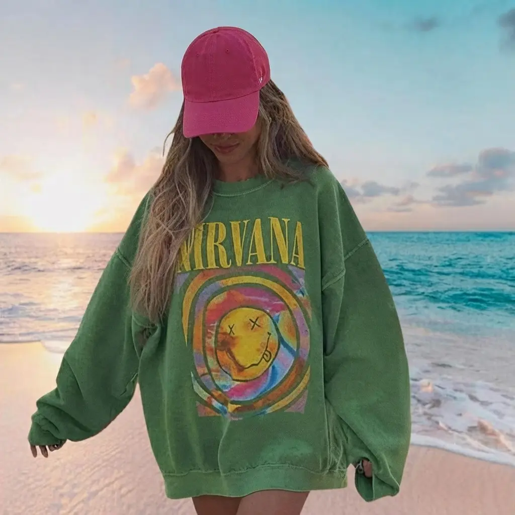 Nirvana Shirt, Smile Face Preppy 90’s Utero Nirvana Tour Album, Vintage Rock Band Oversized Shirt, Gift For Fan, Unisex Shirt