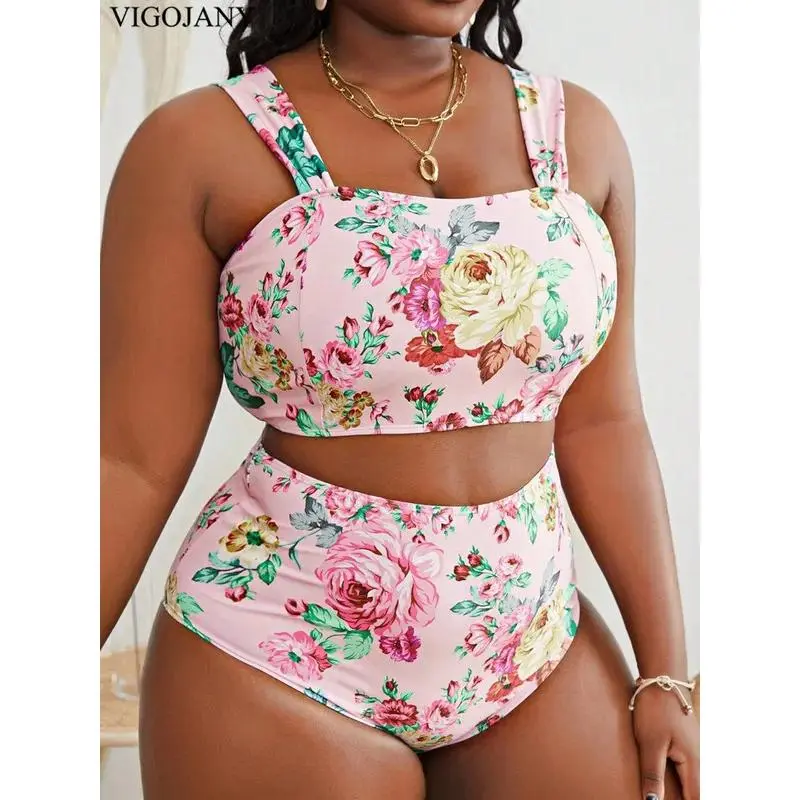 VigoJany Print Tied Strapped 2 Piece Plus Size Bikini Set Women Sexy High  Waist Swimsuit Push UP Beach Chubby Bathing Suit - TikTok Shop