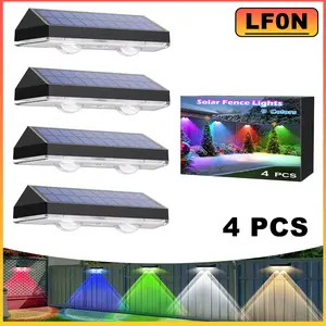 Solar Fence Lights Outdoor 4Pack, Lens LED Fence Lights Solar Powered, Fence Solar Lights Outdoor Led IP44 with 9 Fixed Colors, Solar Lights for Wall Backyard Deck Patio Porch Step Railings Decor