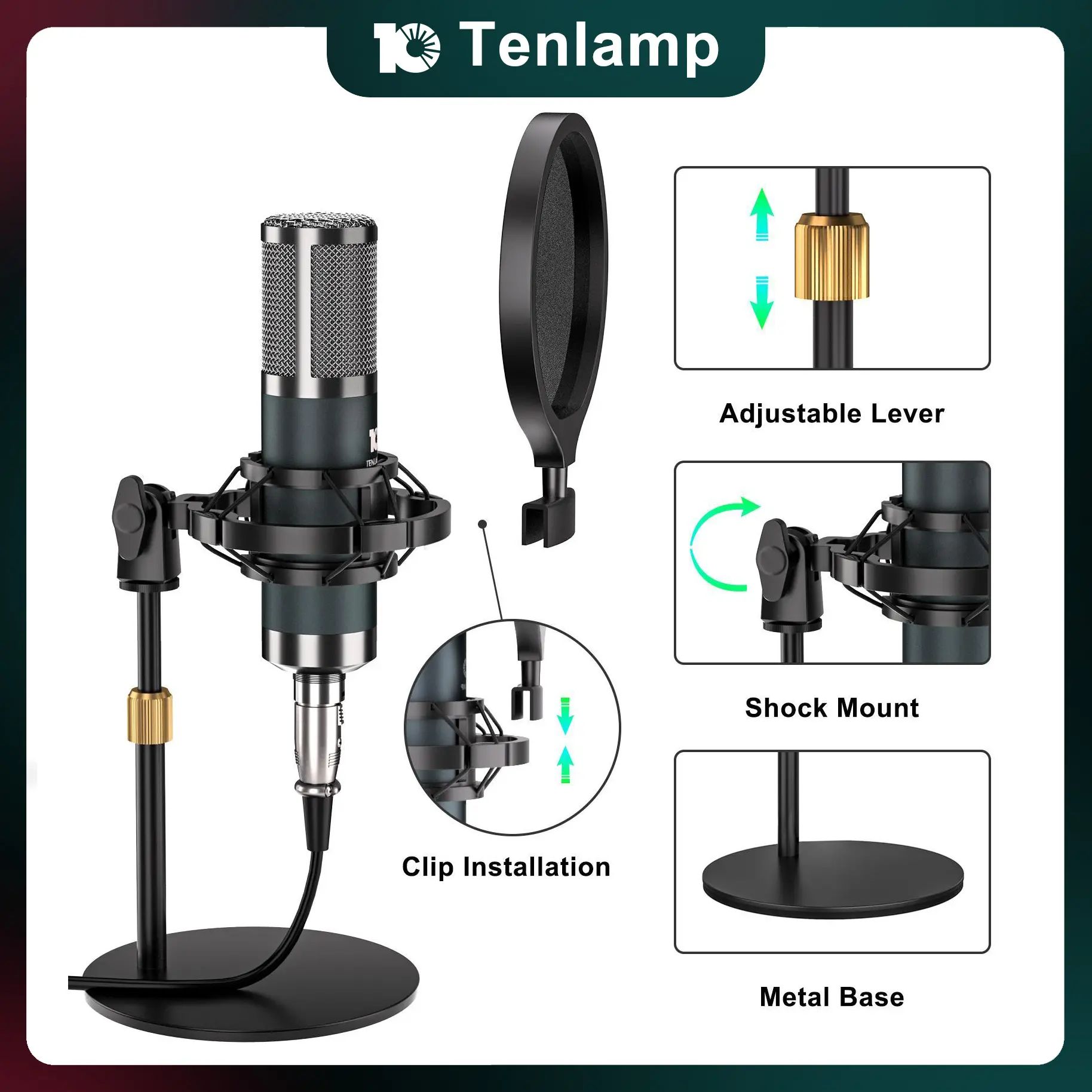 Tenlamp P15/M18/PK Pro Professional Condenser Microphone, Plug & Play Streaming Mic with Complete Accessories, Compatible with G10 Sound Card & C200 Host, Ideal for Live Streaming, Karaoke, Podcast & Gaming