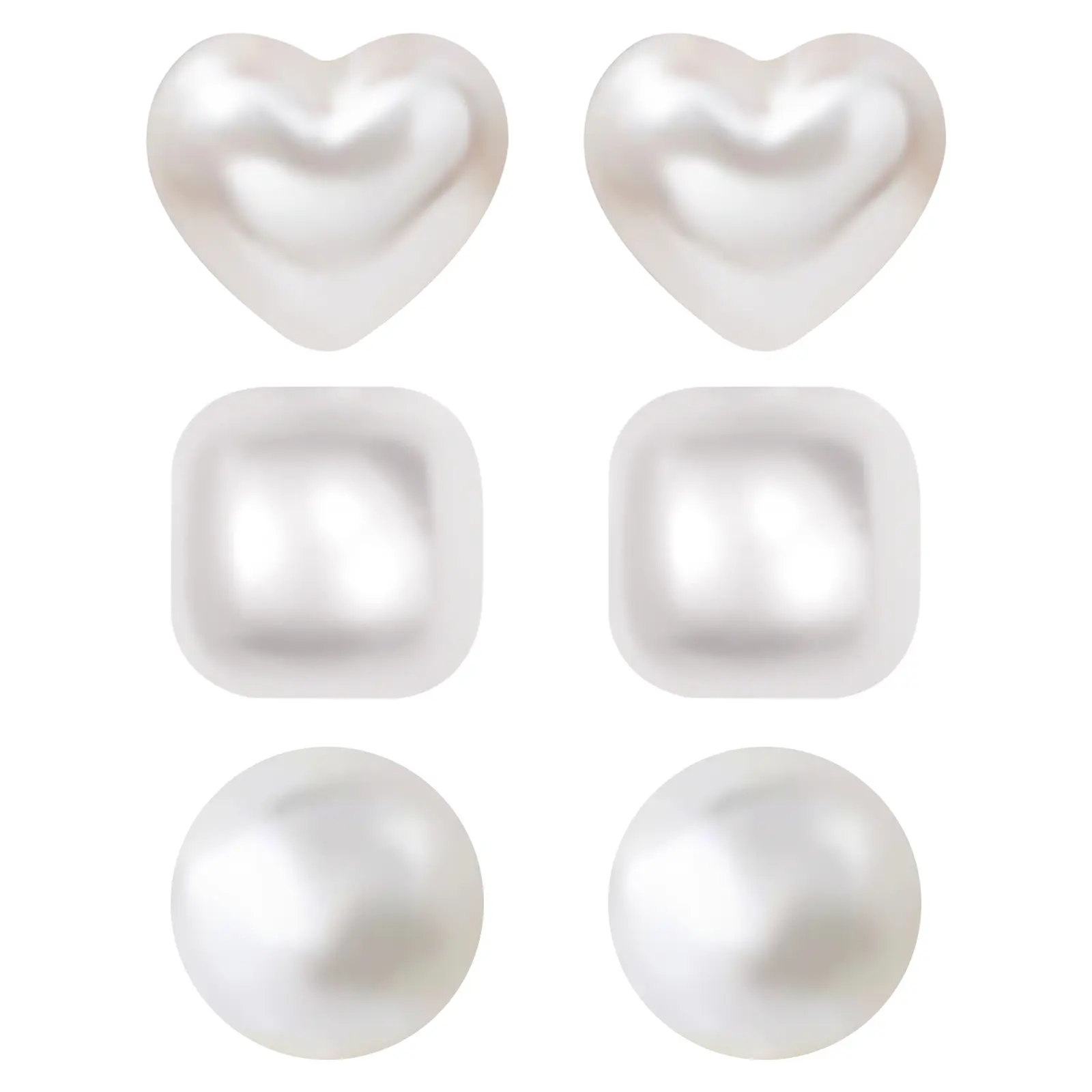 OIDEA Women's Non Piercing Magnetic Earrings Set - 3-Pair Clip-On Costume Jewelry with Heart, Square, Round White Faux Pearls, Metal Coating, Ideal Daily Gift, Non Piercing Earrings summerwins
