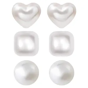 OIDEA Women's Non Piercing Magnetic Earrings Set - 3-Pair Clip-On Costume Jewelry with Heart, Square, Round White Faux Pearls, Metal Coating, Ideal Daily Gift, Non Piercing Earrings summerwins