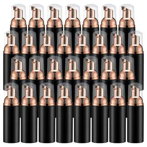 Travel Foam Pump Bottle - 2oz Small Size Foaming Hand Soap Dispenser - Mini Portable Mousse Lash Shampoo Kit Container for Hair - Empty Leak Proof Plastic Rose Gold &Black Foamer 30Pack