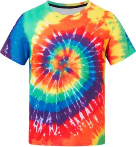 Men's Tie Dye T Shirts Unisex Men Short Sleeve Shirt Crewneck Rainbow Tie Dye T Shirt for Men
