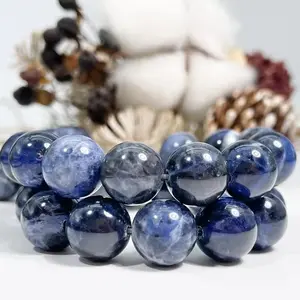 Natural Blue Sodalite Gemstone Smooth Round Loose Beads 15.5 Inches AAA Quality for DIY Jewelry Making Bracelet Necklace Earrings Semi Precious Stone Spacer Beads