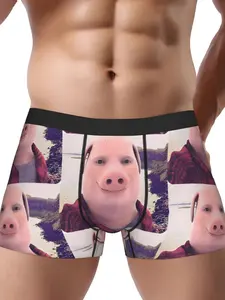 Men's Novelty Boxer Briefs with John Pork Pig Character Print Underwear Boxer Shorts