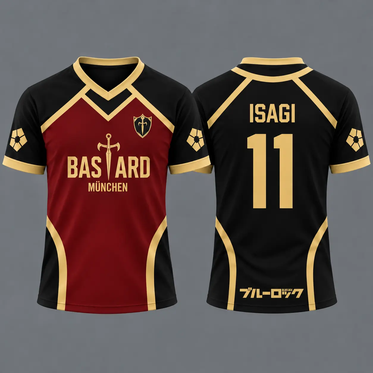 Blue Lock Isagi #11 Soccer Jersey, Kaiser #10 Anime Football Shirt, Black Red Gold Custom Sports Jersey, Short Sleeve Fan Apparel, Anime Streetwear, Soccer Gift for Fans