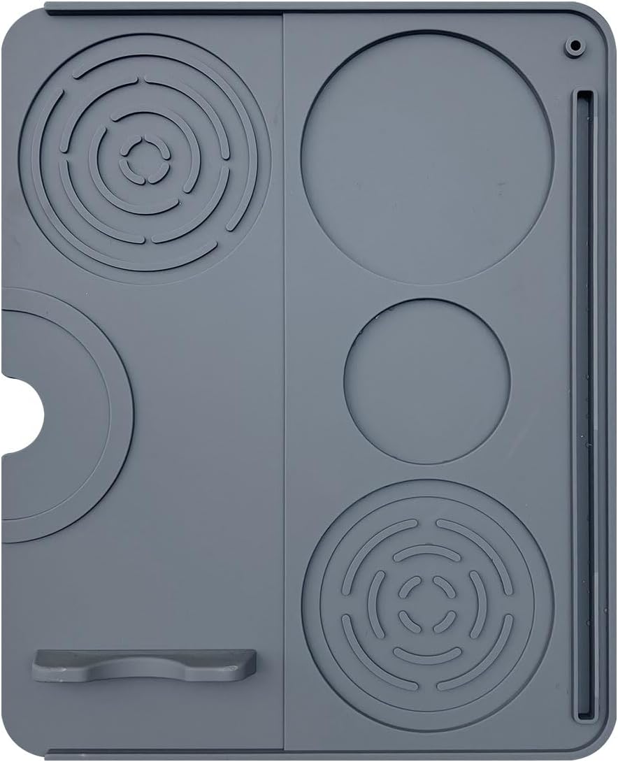 2In1 Silicone Coffee Mat, Dish Drying Mat for Kitchen Countertops, 23*16 Inch anti Slip Bar Mat with Detachable Espresso Tamper Mat - Fits under Coffee Maker, Espresso Machine (Grey, 23"X16") PongTay