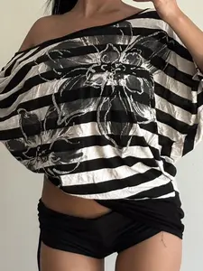 Women's Casual Loose-Fit A-Line T-Shirt, Long Sleeve Batwing Lace Patchwork V Neck Top, Summer Fashion Basic Tee for Daily Wear