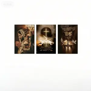 3 Counts Wood Framed Canvas Religious Wall Art, Ready To Hang, Salvation And God Series, Cross Art Bible Wall Decor, Religious Cross Print, Waterproof Canvas Wall Art, Artwork Wall Painting, Wall Picture for Home Decor