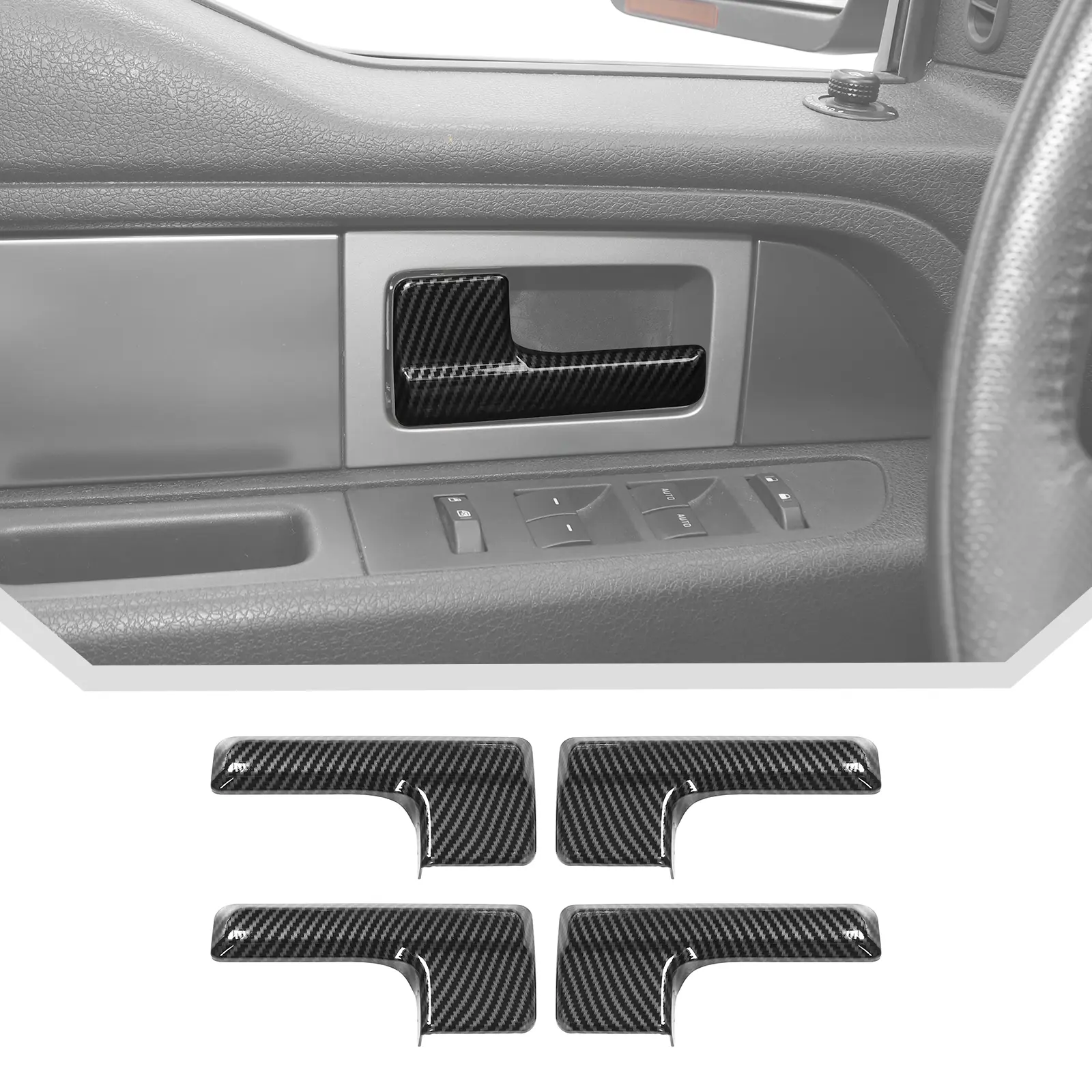 Car Door Handle Decor Cover Trim - ABS Cars Accessories, Laser-Cut Auto Interior Sticker, Door Protector Molding for Ford F150 Raptor 2009-2014 Truck (As Shown)